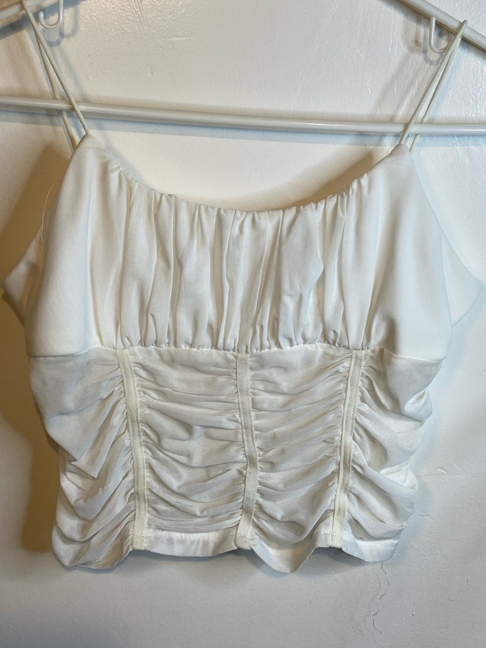 Princess Polly White Ruched Spaghetti Strap Crop Cami